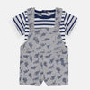 Grey Dino All Over Print Romper With Blue Stripe Tshirt 5654