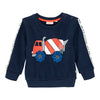Navy Blue Fleese Loader Truck Embroided Wheel Label Cut Sweatshirt 6216