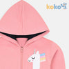 KK Tea Pink Applic Unicorn Fleece Zipper Hoodie 6337
