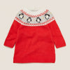 MC Carrot Red Penguin Knitted Girls Long Sweater 6247