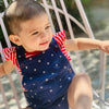 Navy Blue Glitter Star All Over Romper With Red Stripe Tshirt 5653